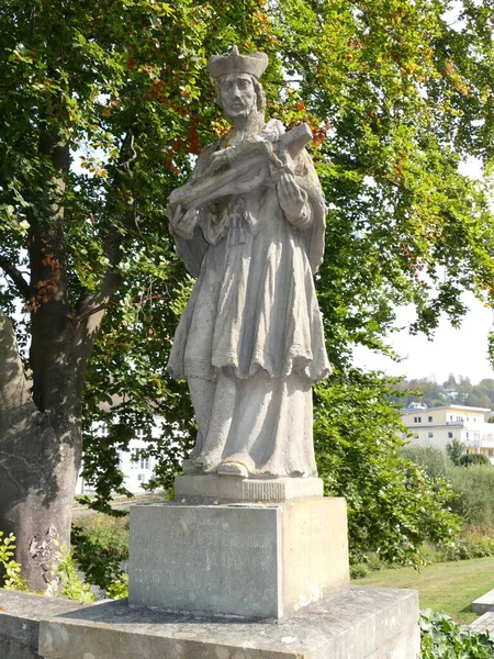 Statue Nepomuk Front Ruhr Bridge Meschede North Rhine Westphalia Germany — Foto Stock