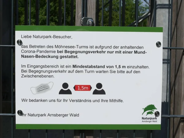 Information Sign Protection Corona Moehnesee Tower North Rhine Westphalia Germany — Φωτογραφία Αρχείου