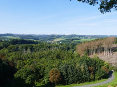 Biggetalsperre (Bigge Gölü) barajından Sauerland, Kuzey Ren-Vestfalya, Almanya 'nın ormanlarına ve dağlarına bakın.