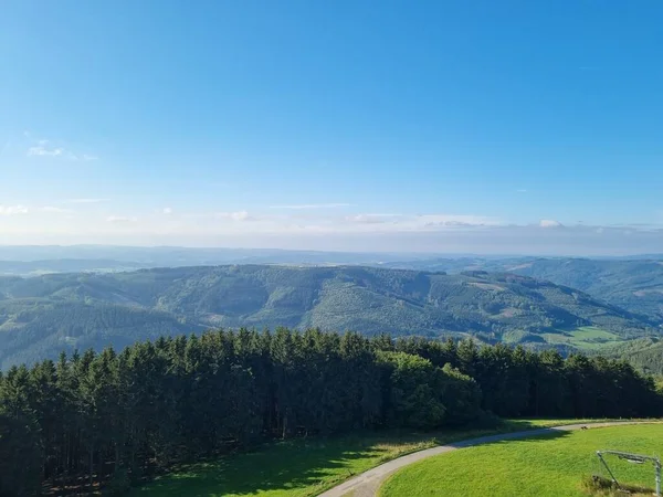 Kilátás Schombergturm Schmberg Torony Schomberg Közelében Falu Wildewiese Felé Erdők — Stock Fotó