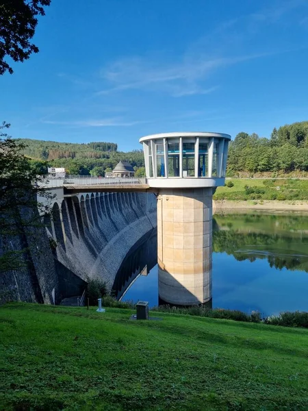 Construction Technique Moderne Barrage Listertalsperre Lac Lister Dans Sauerland Rhénanie — Photo