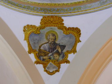 Sineu, Mallorca, Balearic Adaları 'ndaki Nuestra Senyora de Los Angeles kilisesindeki Havari St. Mathew' in tavan tablosu.