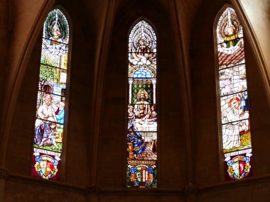 Sineu, Mallorca, Balearic Adaları, İspanya 'daki Nuestra Senyora de Los Angeles kilisesinin camlarında leke vardı.