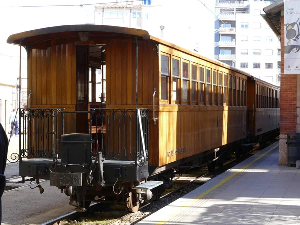 Історичний Екіпаж Tren Ferrocarril Soller Поїзд Соллера Залізничній Станції Пальма — стокове фото