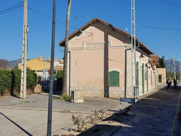 Son Sardina Budynek Dworca Kolejowego Zabytkowej Linii Kolejowej Tren Ferrocarril — Zdjęcie stockowe