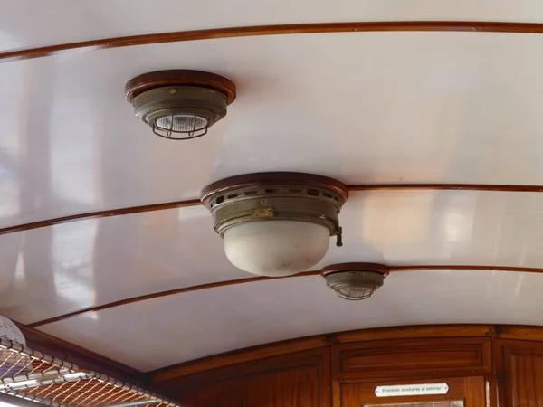 Φανοί Οροφής Άμαξα Του Ιστορικού Tren Ferrocarril Soller Σιδηρόδρομος Από — Φωτογραφία Αρχείου