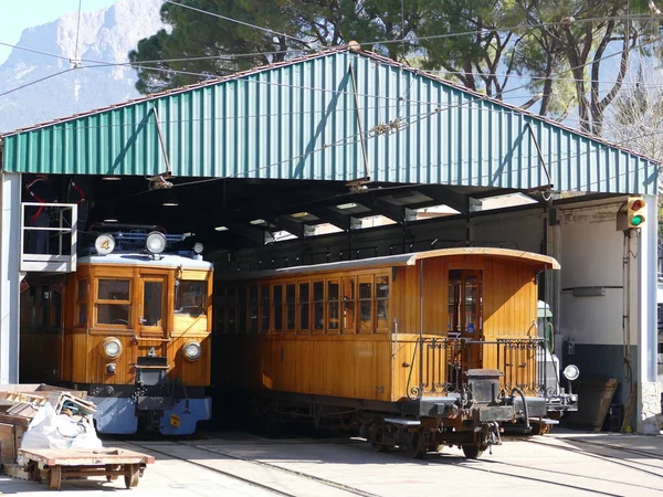 Locomotora Vagón Del Histórico Tren Sóller Mallorca Islas Baleares España —  Fotos de Stock