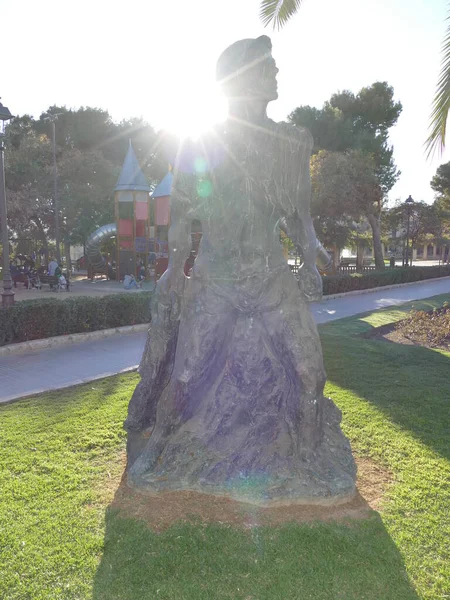 Backlit Statue Parc Riera Palma Mallorca Balearic Islands Spain — Stock Photo, Image