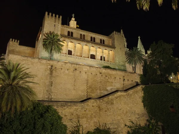 Palacio Almudaina Palma Mallorca Islas Baleares España Por Noche — Foto de Stock