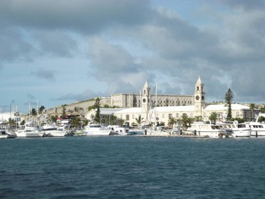 Marina, clocktower shopping mall and historic building in Royal naval dockyards, Grand Bermuda, Bermuda