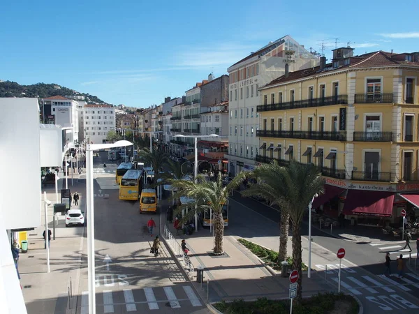 Street Scene Cannes France Left Bus Station — 스톡 사진