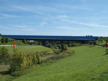 Expressway bridge over the Emscher to Lake Phoenix in the Dortmund suburb of Hoerde, North Rhine-Westphalia, Germany