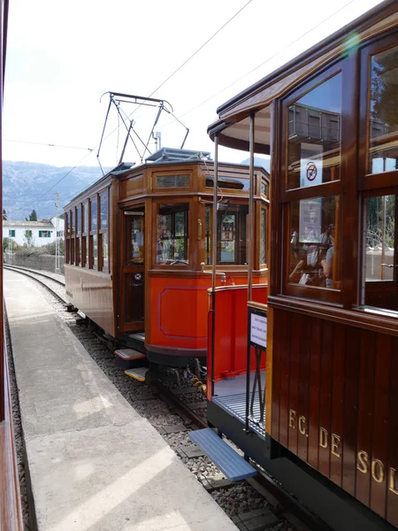 Flash Rouge Historique Tramway Soller Sur Route Entre Port Soller — Photo