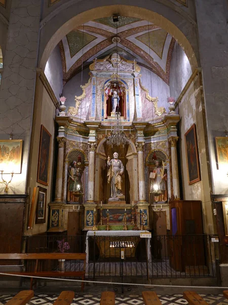 Boční Oltář Sochami Svatých Farním Kostele Sant Bartomeu Soller Mallorca — Stock fotografie