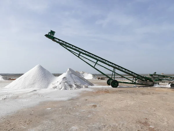 Conveyor Belt Mountains Salt Salt Fields Trenc Mallorca Balearic Islands — Stock Photo, Image