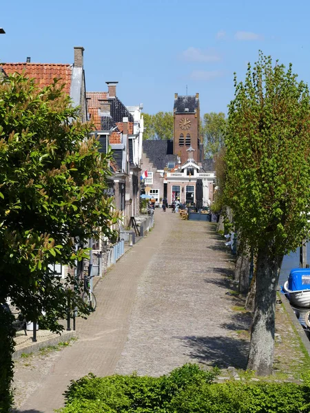 Άποψη Του Δρόμου Voorstreek Εστιατόρια Και Καφετέριες Στα Ολλανδικά Sloten — Φωτογραφία Αρχείου