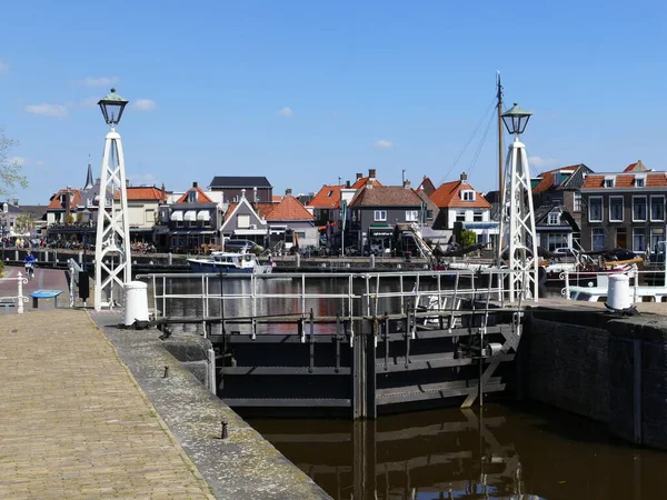 Одна Двох Воріт Lemstersluis Замок Frisian Lemmer Портове Місто Ijsselmeer — стокове фото