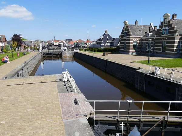 Lemstersluis Lock Lemmer Frisian Lemmer Harbour Town Ijsselmeer Very Big — 스톡 사진