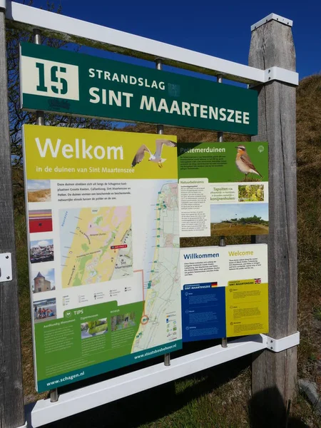 Placa Informações Acesso Praia Martenzee Holanda Norte Holanda Holanda Jazigos — Fotografia de Stock