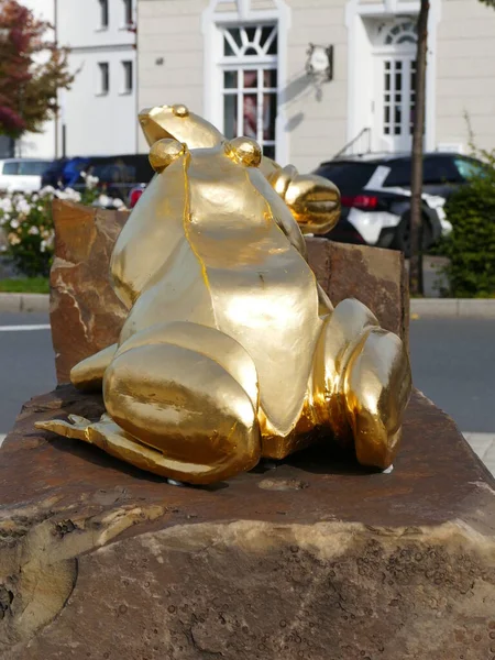 Golden Frogs Middle Roundabout Attendorn North Rhine Westphalia Germany — 图库照片