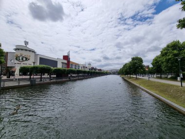 The canal next to the Westfield shopping center in Oberhausen, North Rhine-Westphalia, Germany