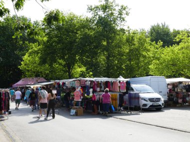 A large flea market takes place several times a year in the parking lots of the University of Dortmund, North Rhine-Westphalia, Germany