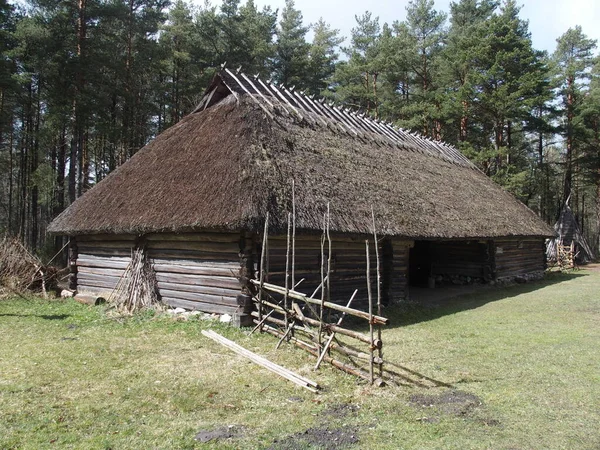 Bâtiment Chaume Dans Musée Estonien Plein Air Près Tallinn Estonie — Photo