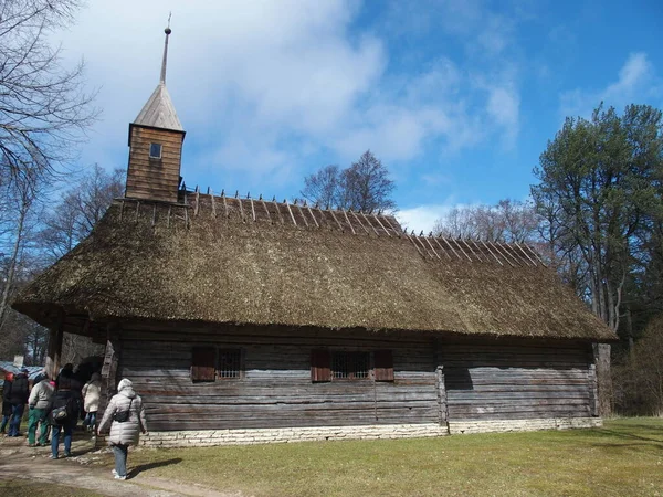Eglise Toit Chaume Dans Musée Estonien Plein Air Près Tallinn — Photo