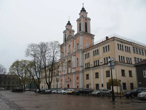 Gimnazjum Jezuitów Kościół Jezuitów Rynku Ratuszowym Kownie Litwa — Zdjęcie stockowe