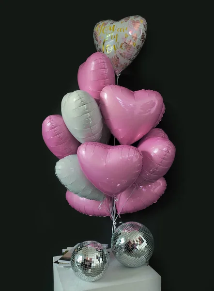 Conjunto Balões Gel Rosa Cinza Para Festa Dia Dos Namorados — Fotografia de Stock