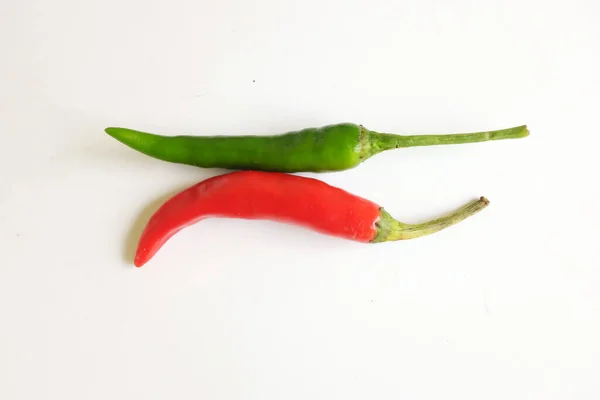 Close Flat Lay Red Hot Chili Pepper Isolate White Background — Stock Photo, Image