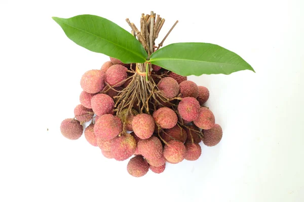 Bouquet Litchi Frais Mûr Avec Des Feuilles Vertes Sur Panier — Photo