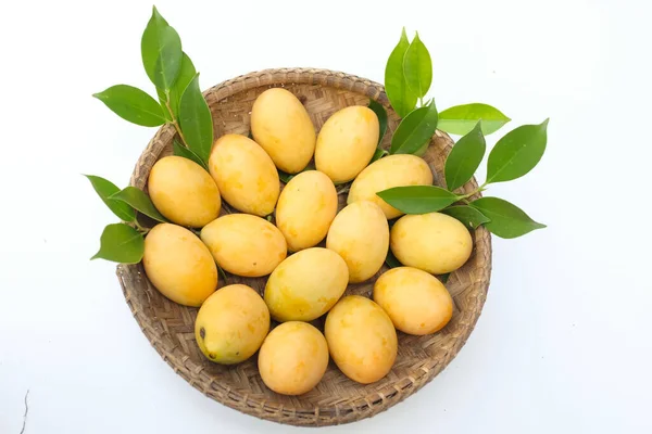 Top View Flat Lay Ripe Sweet Yellow Marian Plum Thai — Foto de Stock