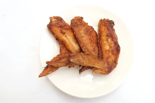 Close Fried Chicken Wings White Dish Isolate White Bsckground — Stockfoto