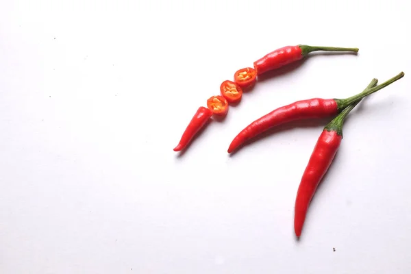 Ripe Red Hot Chili Peppers Cut Pieces Vegetable Isolated White — Photo