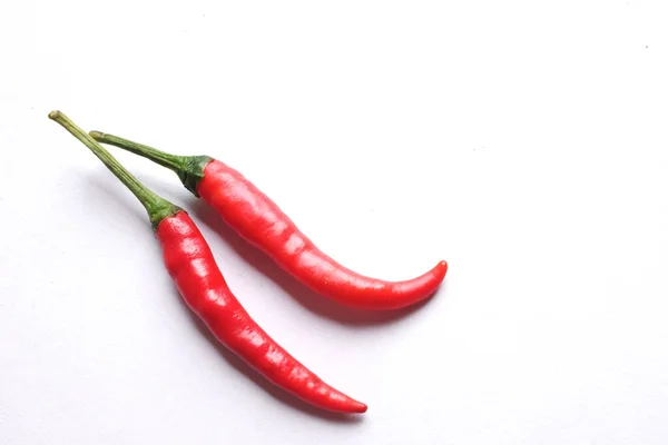 Top View Two Ripe Red Hot Chili Peppers Vegetable Isolated — Photo