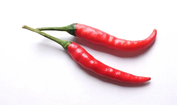 Copy Space Two Ripe Red Hot Chili Peppers Vegetable Isolated — Stock Photo, Image