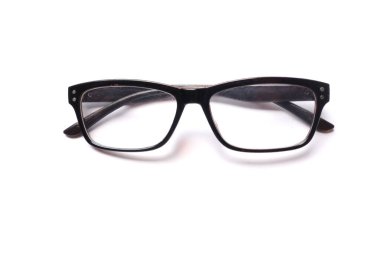 flat lay a black framed eyeglasses isolate on a white background