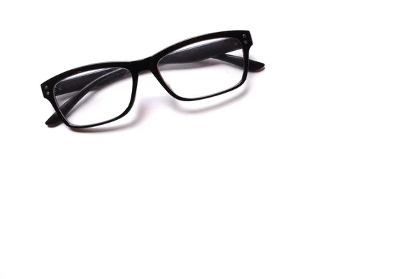 Flat Lay Black Framed Eyeglasses Isolate White Background — 스톡 사진