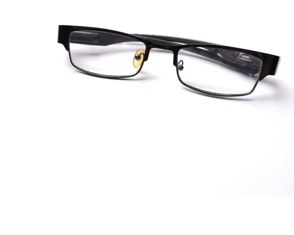 Copy Space Black Framed Eyeglasses Isolate White Background — Photo
