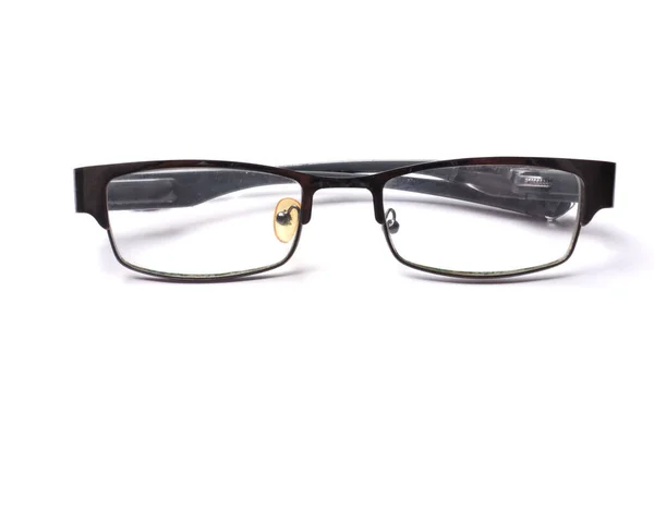 Płaskie Położyć Czarne Oprawione Okulary Izolat Białym Tle — Zdjęcie stockowe