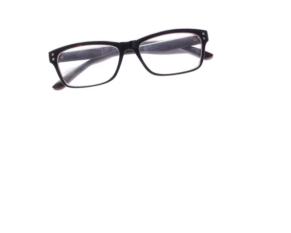 Flat Lay Black Framed Eyeglasses Isolate White Background — 스톡 사진