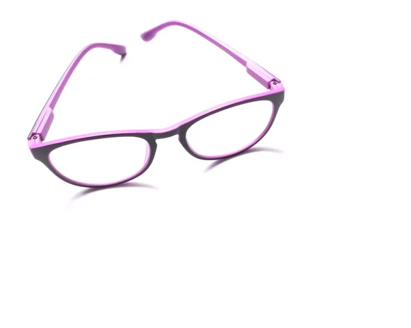 Copy Space Purple Framed Eyeglasses Isolate White Background — ストック写真