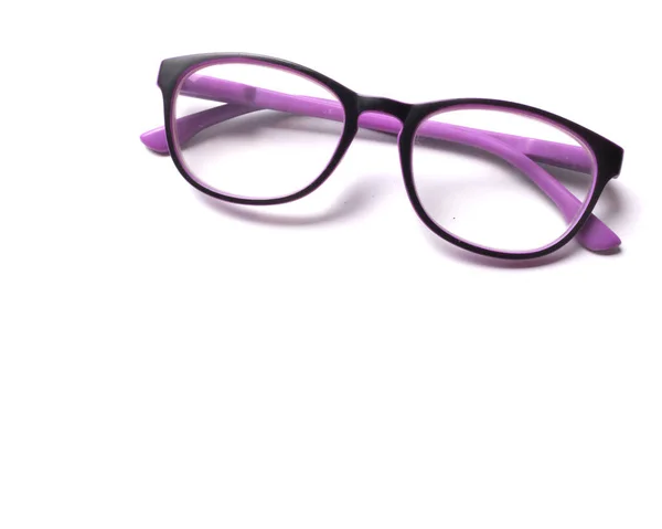 Flat Lay Óculos Roxos Emoldurados Isolar Fundo Branco — Fotografia de Stock