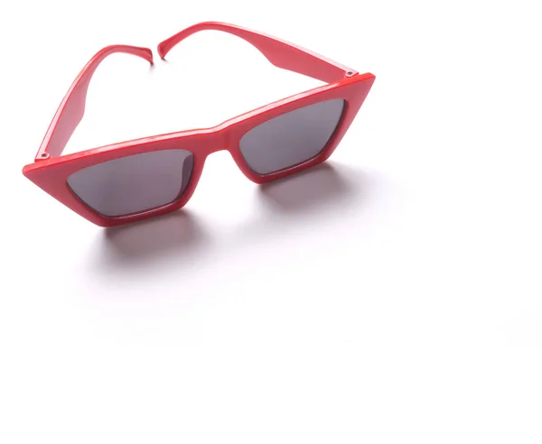Copy Space Red Frame Sunglasses White Background Accessories Modern Women — 스톡 사진