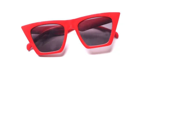 Copy Space Red Frame Sunglasses White Background Accessories Modern Women — Stock Photo, Image