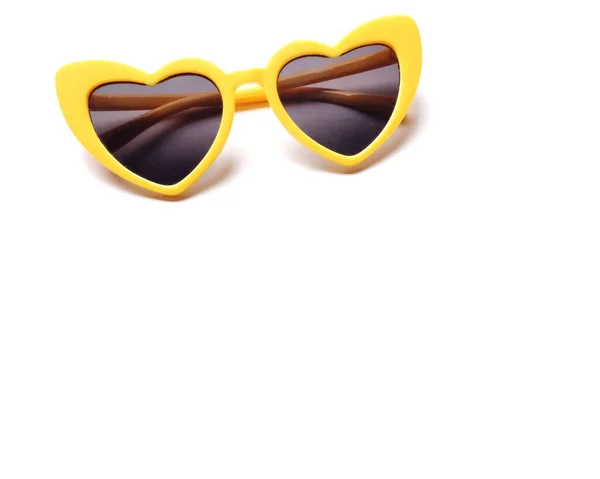 Yellow Heart Shaped Sunglasses Isolate White Background Accessories Modern Women — 스톡 사진