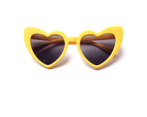 Yellow Heart Shaped Sunglasses Isolate White Background Accessories Modern Women — 스톡 사진