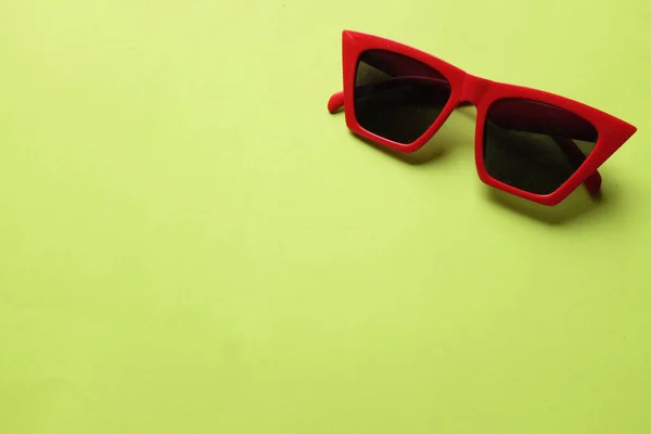 Copy Space Red Frame Sunglasses Isolate Green Background Accessories Modern — Stock Fotó