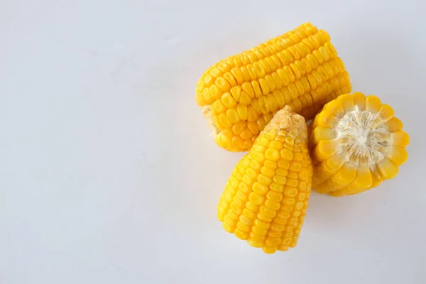 Copy Space Delicious Boiled Sweet Corn Isolate White Background — Stock Photo, Image